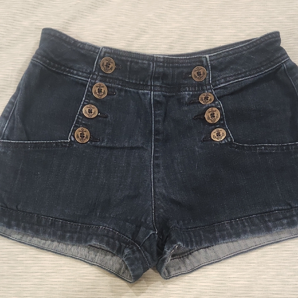 Women's Denim Shorts with Button Detail